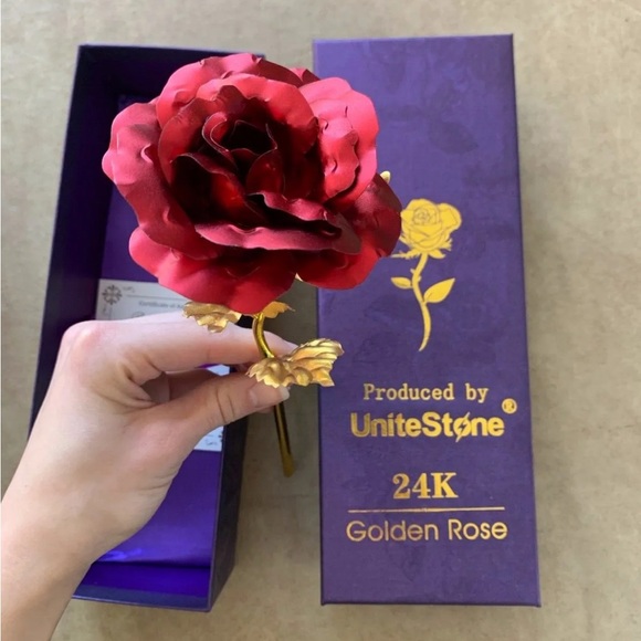 Valentine’s Day Gift 24k Gold Rose Dipped in Gold with Red Petals - Picture 3 of 4